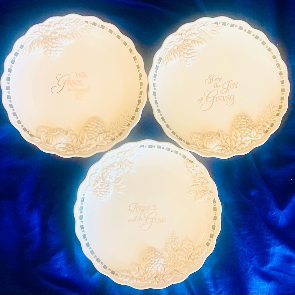 Grasslands Set Of 8.5” Thanksgiving Plates - Grace, Joy Of Giving, Rejoice /Glad